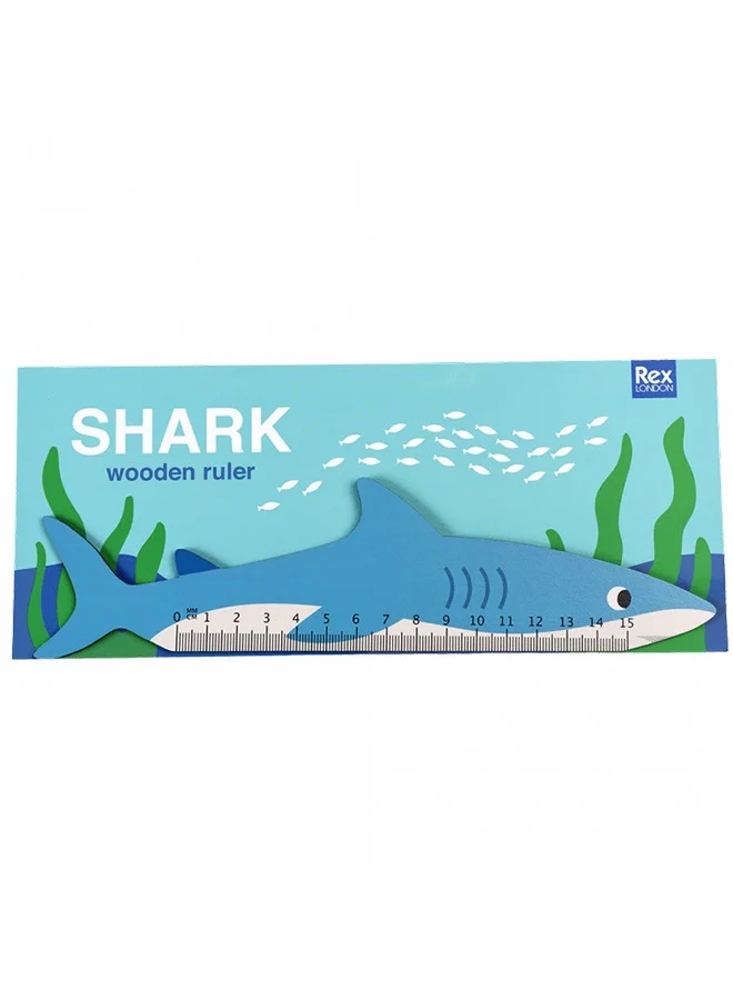 Rex London Shark Wooden Ruler – Fun Shark-Themed 12-Inch Wooden Ruler for Kids – Ideal for School, Craft Projects, and Drawing