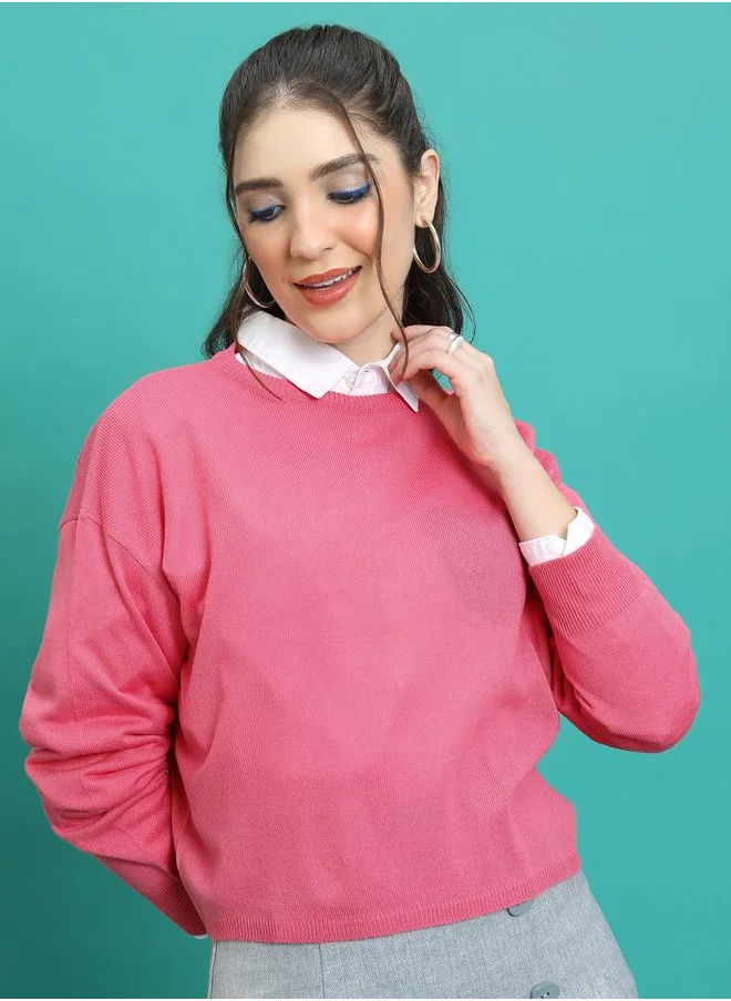 Tokyo Talkies Solid Round Neck Sweater with Long Sleeves by Styli