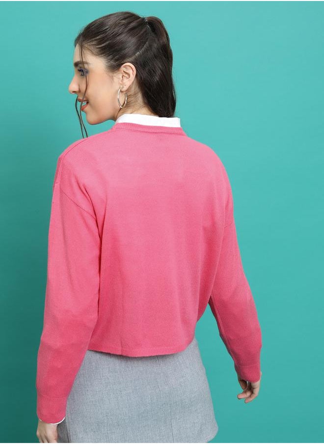 Tokyo Talkies Solid Round Neck Sweater with Long Sleeves by Styli  - Image 3