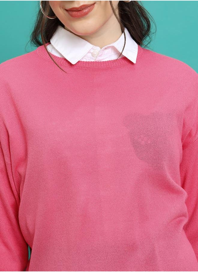 Tokyo Talkies Solid Round Neck Sweater with Long Sleeves by Styli  - Image 5