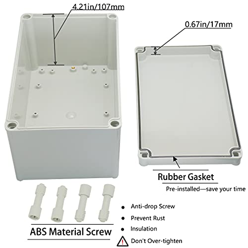 Zulkit Junction Box ABS Plastic Dustproof Waterproof IP67 Junction Boxes Universal Electrical Project Enclosure DIY Electronic Project Box Grey 9.84 x 5.91 x 5.12 inch (250 x 150 x 130mm) - Image 3