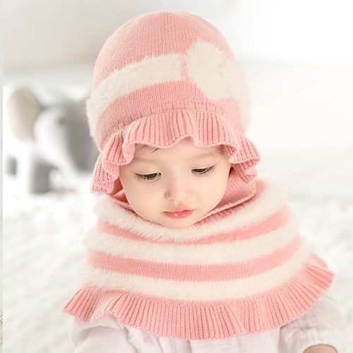 Plush Baby Knit Hat and Scarf Set 5597 pink two-piece set 