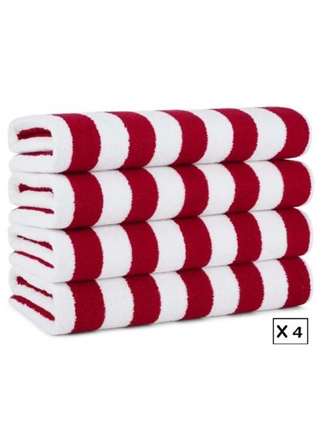 SIGNOOLA Beach Towel Striped 4 Piece 180x70 cm-White-Red  - Image 1