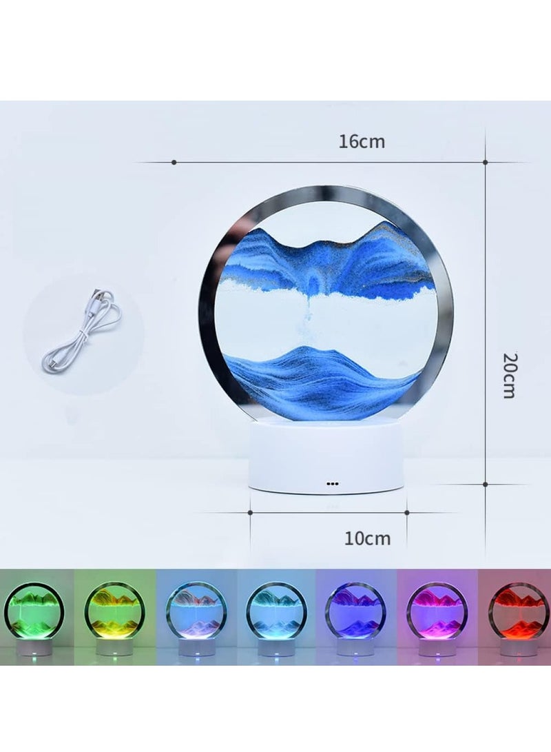RATSAW Moving Sand Art Decor Lamp Desk Lamp Round Glass Kinetic LED Light 3D Deep Sea Sandscape in Motion Display Desktop Home Office Decor Blue - Image 2