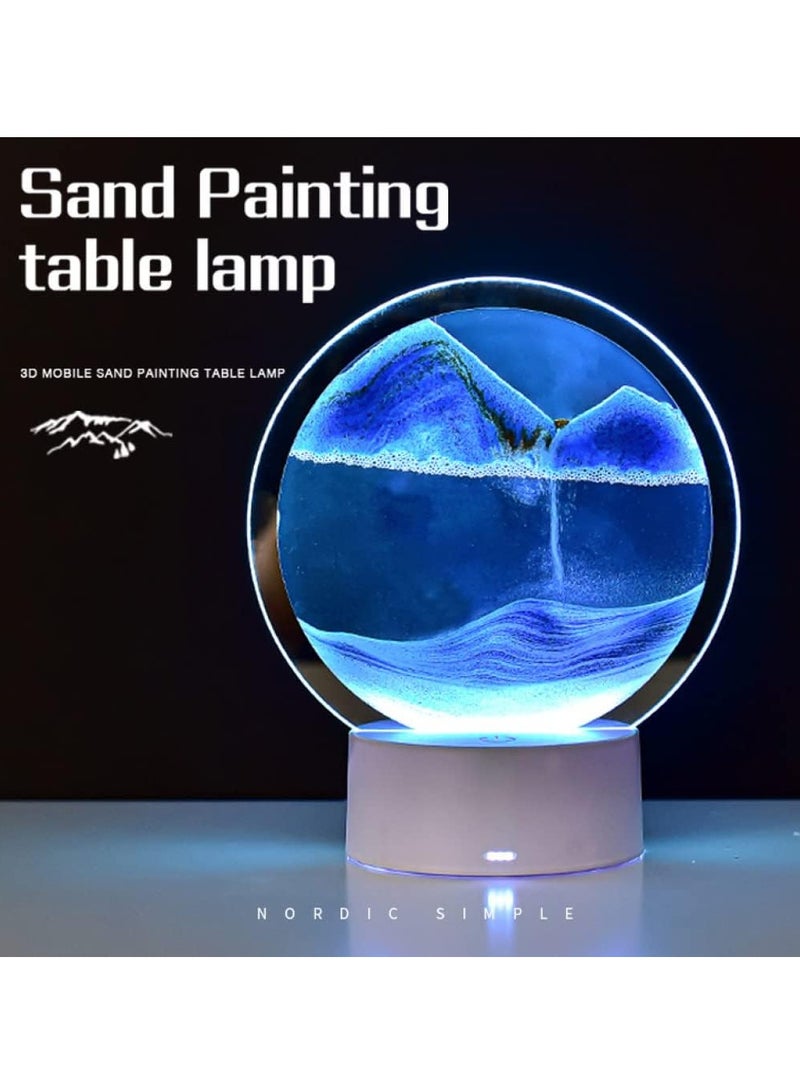 RATSAW Moving Sand Art Decor Lamp Desk Lamp Round Glass Kinetic LED Light 3D Deep Sea Sandscape in Motion Display Desktop Home Office Decor Blue - Image 3