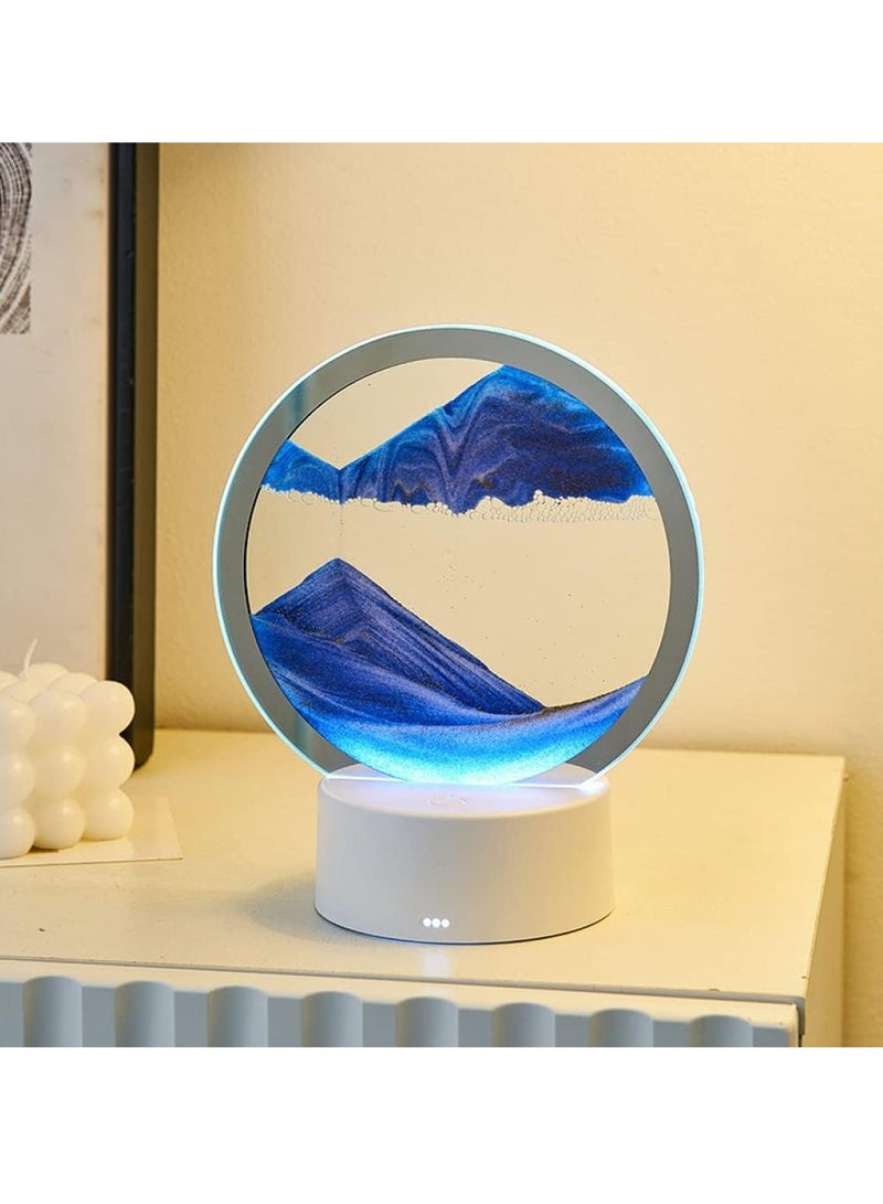 RATSAW Moving Sand Art Decor Lamp Desk Lamp Round Glass Kinetic LED Light 3D Deep Sea Sandscape in Motion Display Desktop Home Office Decor Blue - Image 4