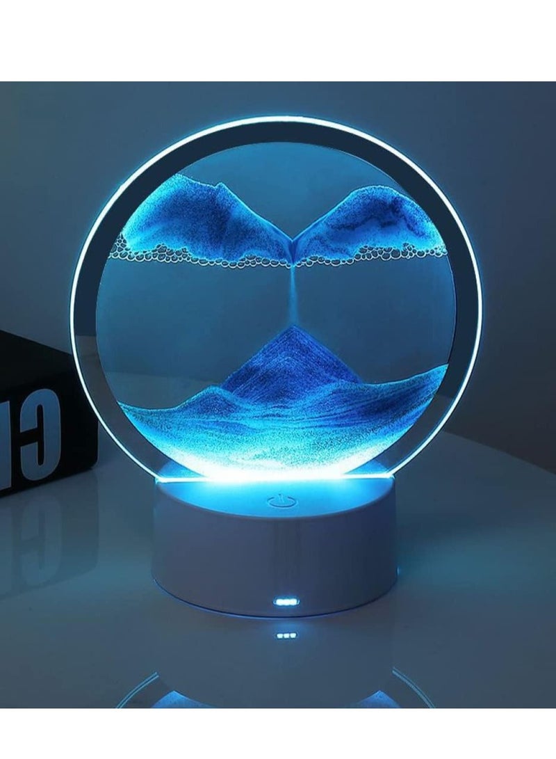 RATSAW Moving Sand Art Decor Lamp Desk Lamp Round Glass Kinetic LED Light 3D Deep Sea Sandscape in Motion Display Desktop Home Office Decor Blue - Image 5