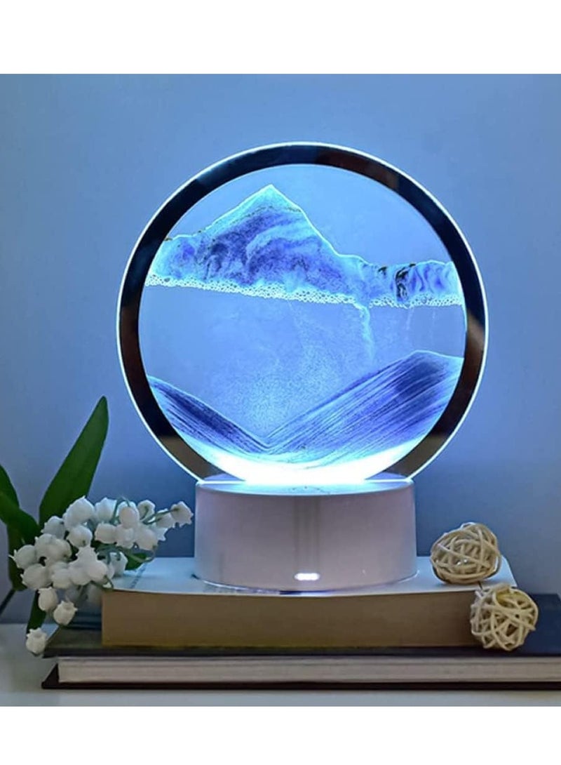 RATSAW Moving Sand Art Decor Lamp Desk Lamp Round Glass Kinetic LED Light 3D Deep Sea Sandscape in Motion Display Desktop Home Office Decor Blue - Image 1