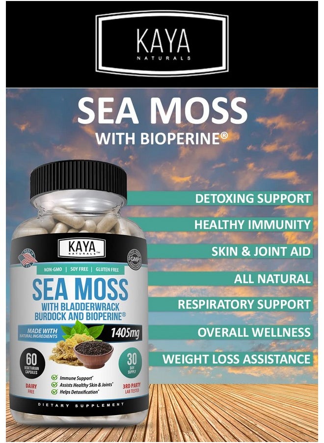 Kaya Naturals - Sea Moss ; Joint Supplement For Men And Women ; With Organic Burdock Root Irish Moss Bladderwrack And Bioperine ; For Joint Health And Immune Boost All Natural Sea Moss (60 Capsules) - Image 1
