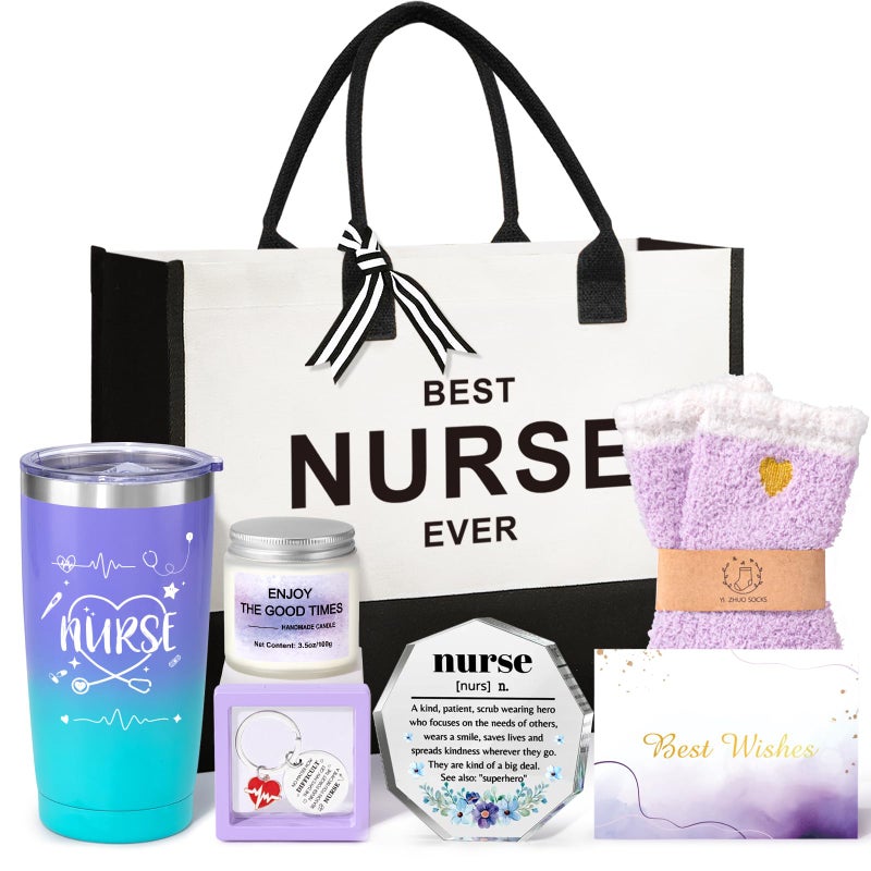 Giftissimo Nurse Gifts for Women, Nurse Appreciation Gift Set for Nurses Female, Christmas Gifts for Nurses Week Graduation Gift for Nursing Student w/Canvas Tote Bag Acrylic Decor - Image 1