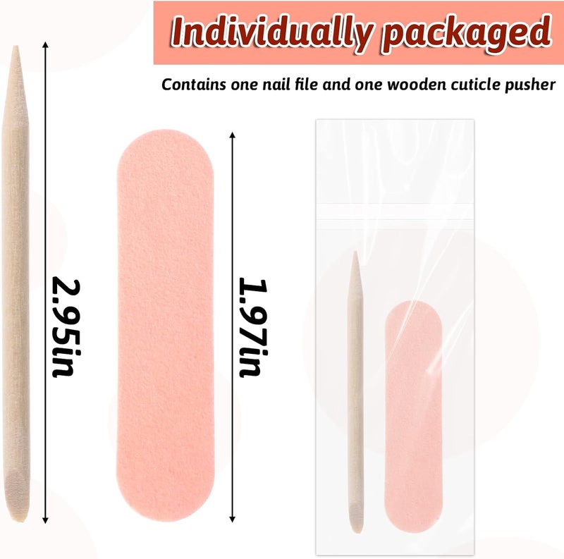 Bruislard 40 Pack Mini Nail File Disposable Manicure Kit Individually Package with Wooden Cuticle Pusher Sticks Press on Nail Art Tool Prep Kit Pedicure Cleaner Tools for Home - Image 3
