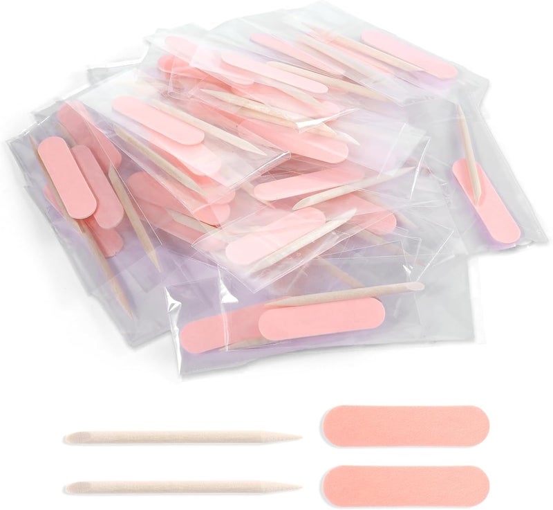 Bruislard 40 Pack Mini Nail File Disposable Manicure Kit Individually Package with Wooden Cuticle Pusher Sticks Press on Nail Art Tool Prep Kit Pedicure Cleaner Tools for Home - Image 1