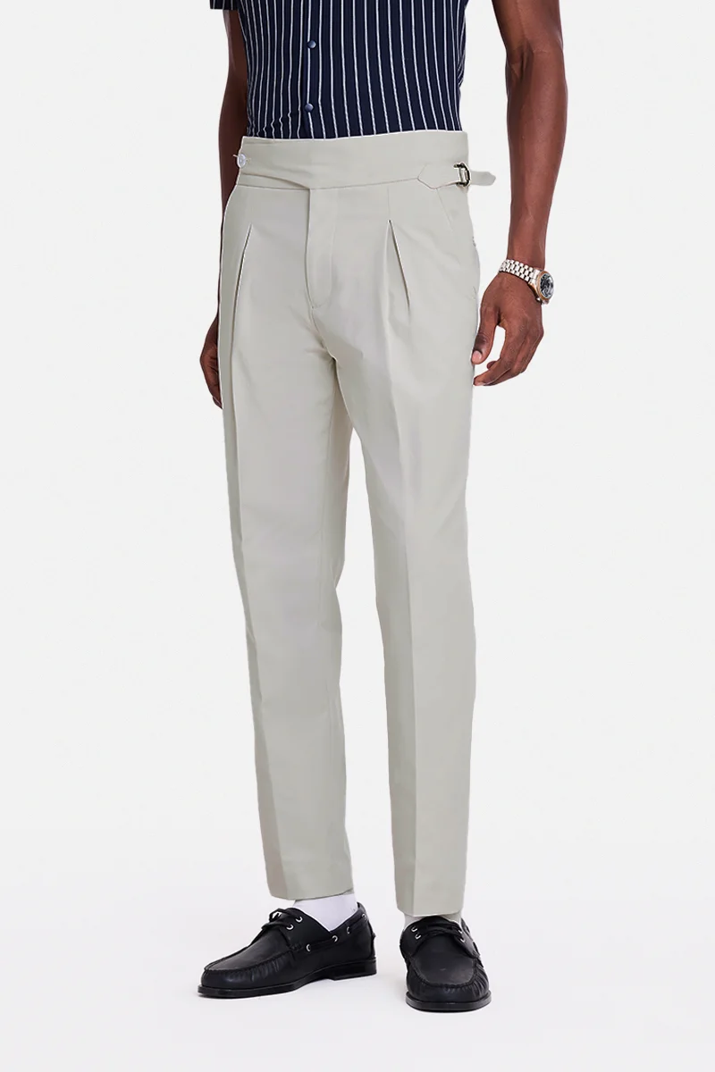سنيتش Beige Textured Tapered Formal Trousers