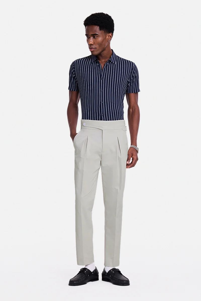 سنيتش Beige Textured Tapered Formal Trousers