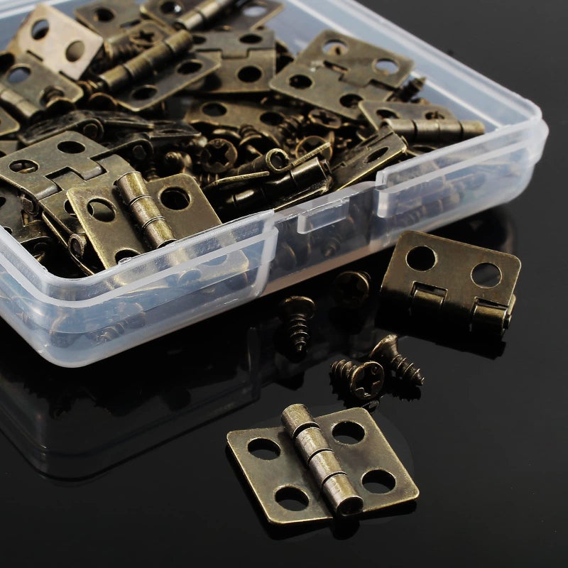 Lifcratms 50 Pcs Mini Hinges 13 X 12 Mm Antique Bronze Copper Plated Miniature Retro Iron Surface Mount Hinges With Screws For Wooden Box Crafts Jewelry Box Chest Cabinet Diy - Image 4