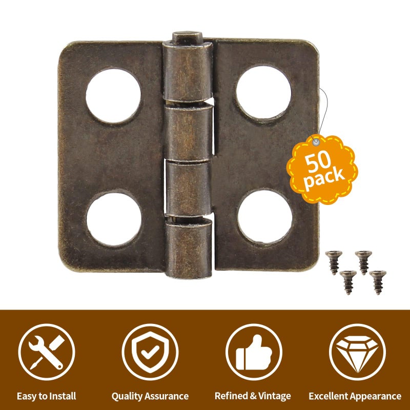 Lifcratms 50 Pcs Mini Hinges 13 X 12 Mm Antique Bronze Copper Plated Miniature Retro Iron Surface Mount Hinges With Screws For Wooden Box Crafts Jewelry Box Chest Cabinet Diy - Image 5