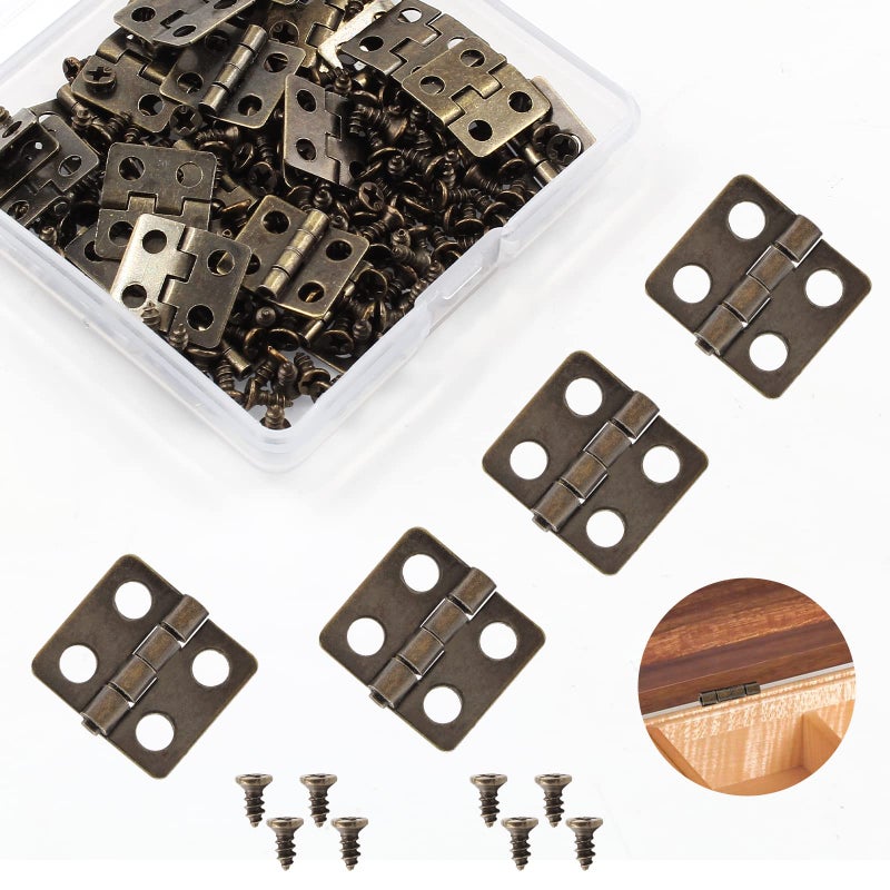 Lifcratms 50 Pcs Mini Hinges 13 X 12 Mm Antique Bronze Copper Plated Miniature Retro Iron Surface Mount Hinges With Screws For Wooden Box Crafts Jewelry Box Chest Cabinet Diy - Image 1