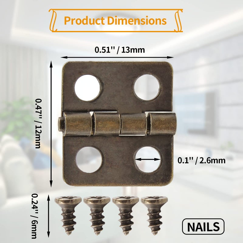 Lifcratms 50 Pcs Mini Hinges 13 X 12 Mm Antique Bronze Copper Plated Miniature Retro Iron Surface Mount Hinges With Screws For Wooden Box Crafts Jewelry Box Chest Cabinet Diy - Image 3
