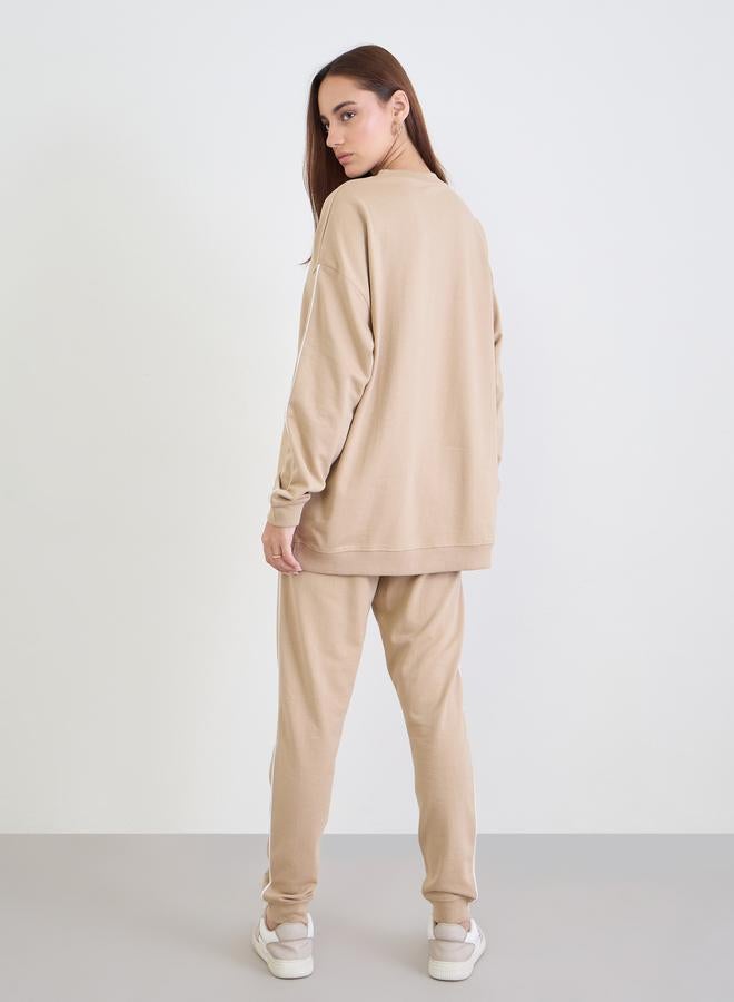 Styli Brown Oversized Longline Sweatshirt and Joggers Co-Ords - Image 4