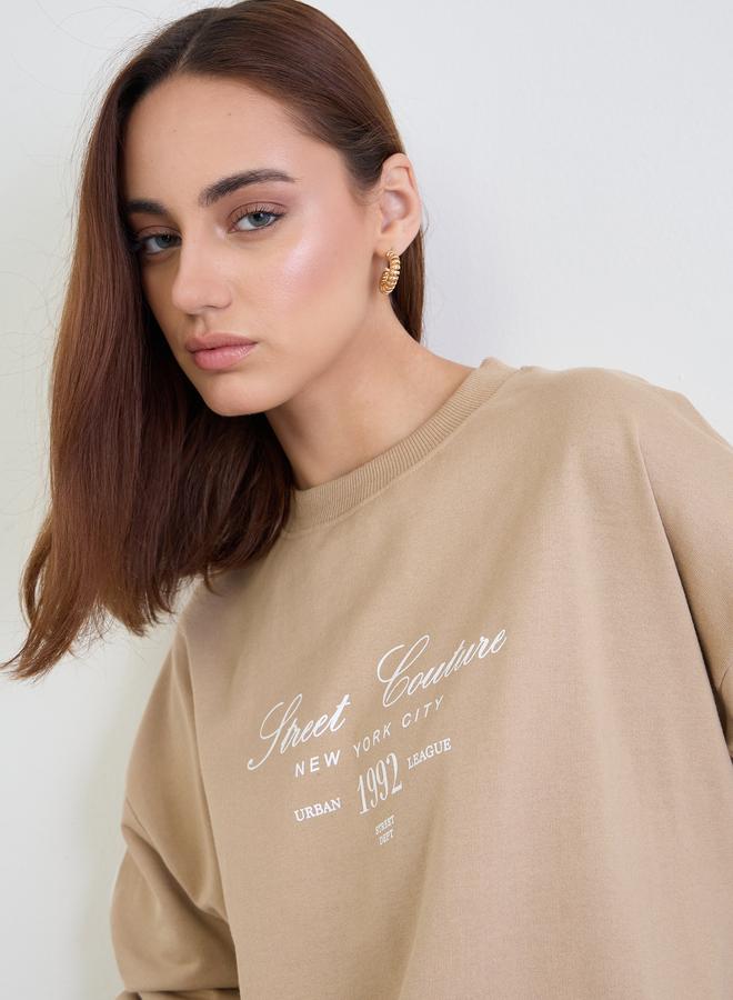 Styli Brown Oversized Longline Sweatshirt and Joggers Co-Ords - Image 3