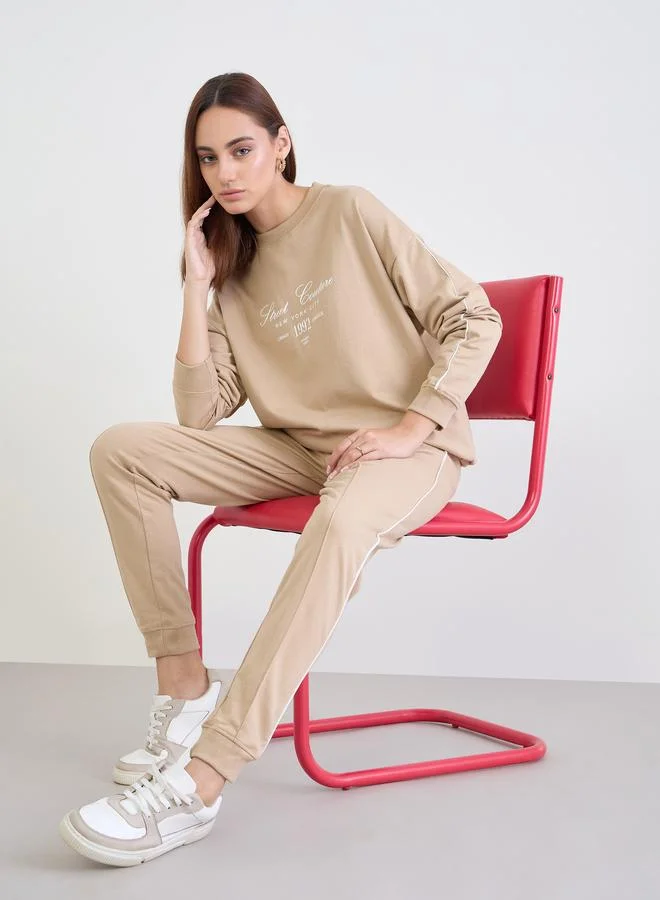 Styli Brown Oversized Longline Sweatshirt and Joggers Co-Ords