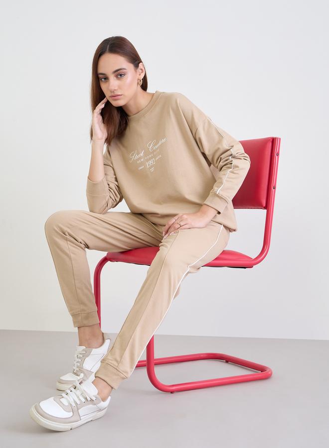 Styli Brown Oversized Longline Sweatshirt and Joggers Co-Ords - Image 1