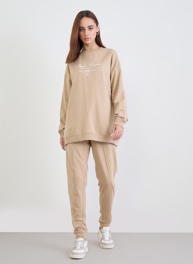 Styli Brown Oversized Longline Sweatshirt and Joggers Co-Ords - Image 2