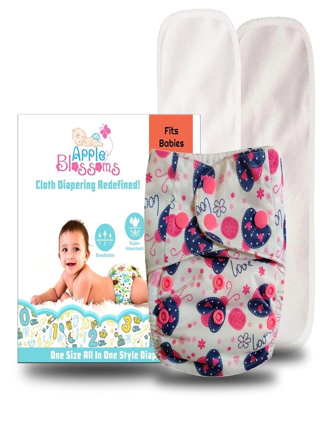 Apple Blossoms Reusable Cloth diaper for babies 3M to 3Y | CPSIA Certified 300+wash |Washable & Adjustable Snap Button | pack includes 1 Diaper with 2 organic Bamboo cotton inserts - Image 1