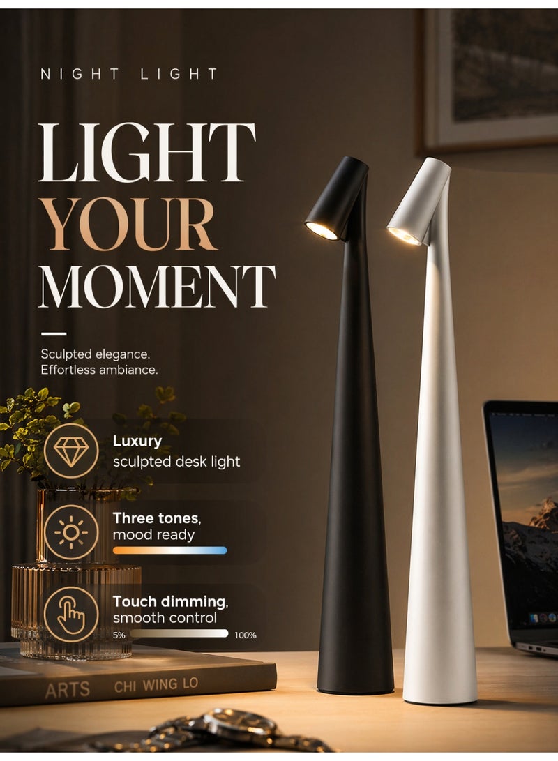2 Pcs LED Table Lamp Set Black & White, Rechargeable Cordless Touch Control Desk Lamp, 3-Color Dimmable Bedside Night Light - Image 1