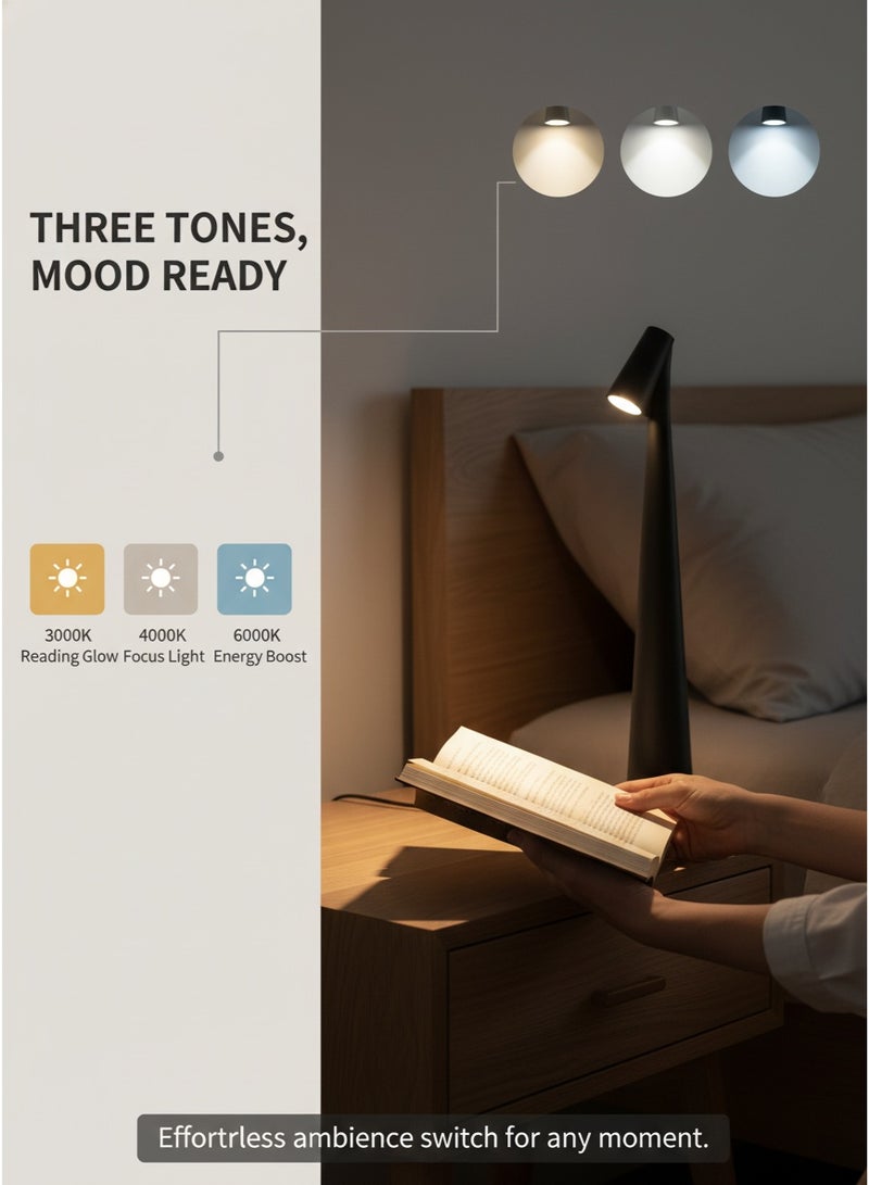 2 Pcs LED Table Lamp Set Black & White, Rechargeable Cordless Touch Control Desk Lamp, 3-Color Dimmable Bedside Night Light - Image 3
