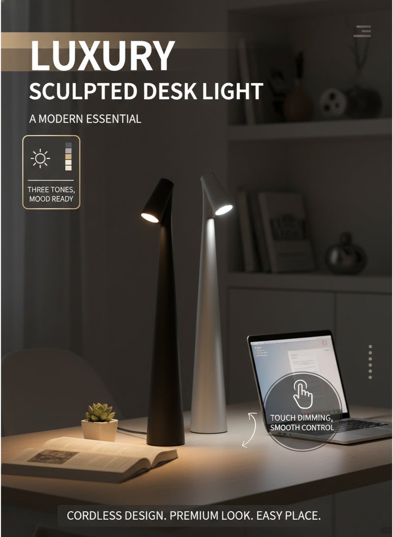 2 Pcs LED Table Lamp Set Black & White, Rechargeable Cordless Touch Control Desk Lamp, 3-Color Dimmable Bedside Night Light - Image 2