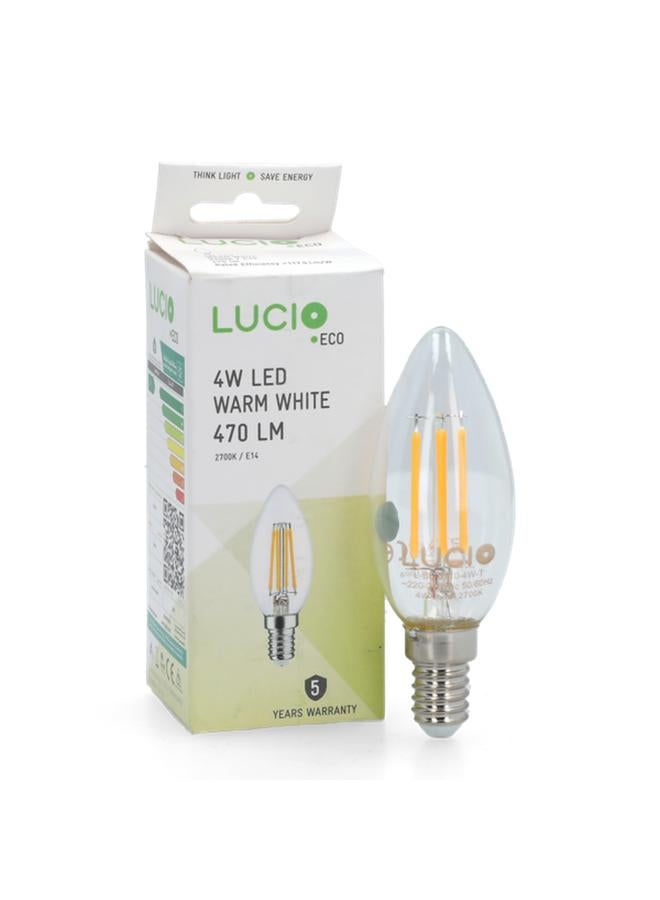 Lucio Eco 4W 2700K 470LM E14 Filament LED Bulb Warm White L-BL-0110-4W-T - Image 1