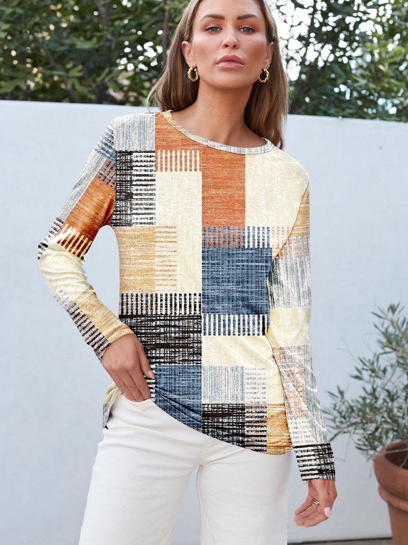 AUTOMET Womenâ€˜s Basic Long Sleeve Crewneck, Plus Size Winter & Spring Top, Casual Fall Tee for Teacher & Everyday Outfits PlaidMulti 2XL - Image 2