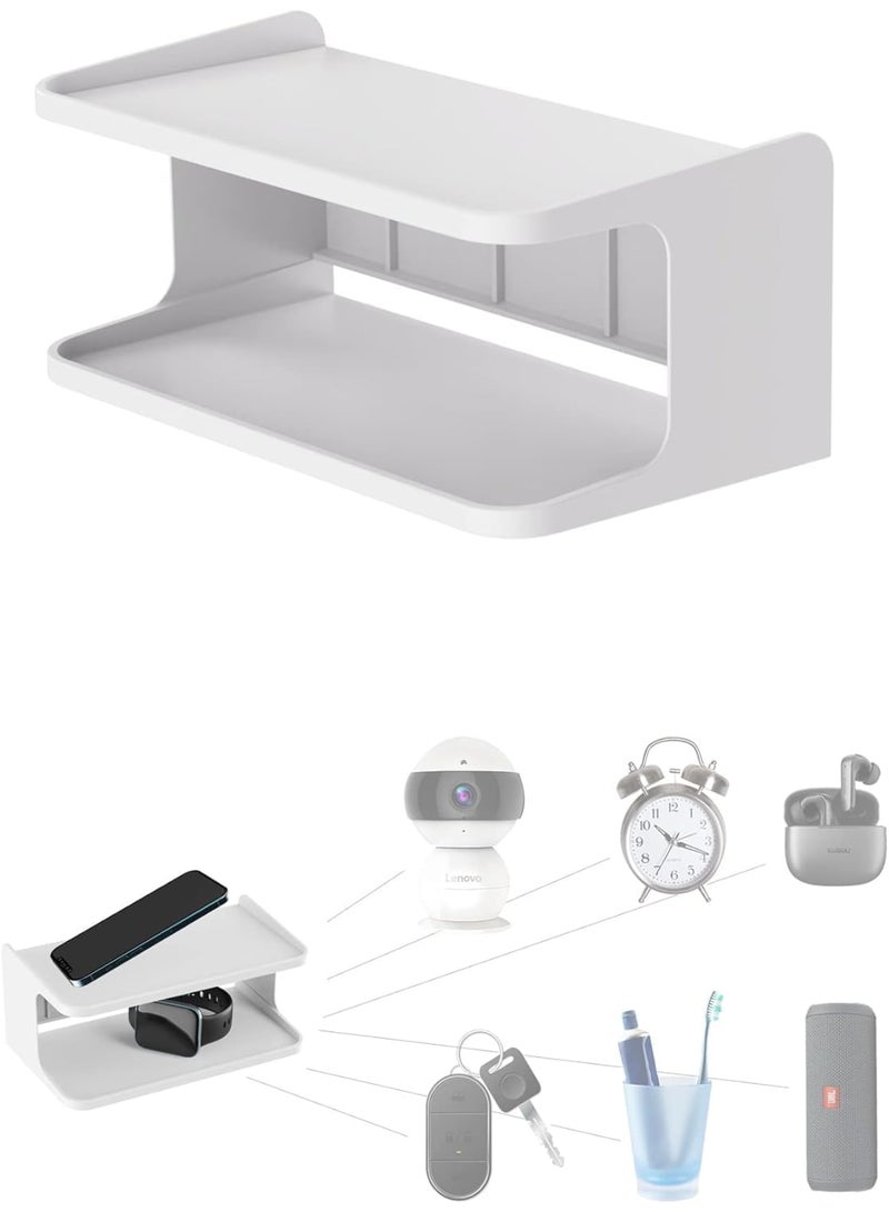 سيوسي 2-Shelf Bedside Shelf Organizer, Bedside Wall Organizers for Phones, Glasses & Books, Floating Nightstands with Double Storage Trays, Contemporary Design (18.5x10.5x8.5 cm, White) - Image 1
