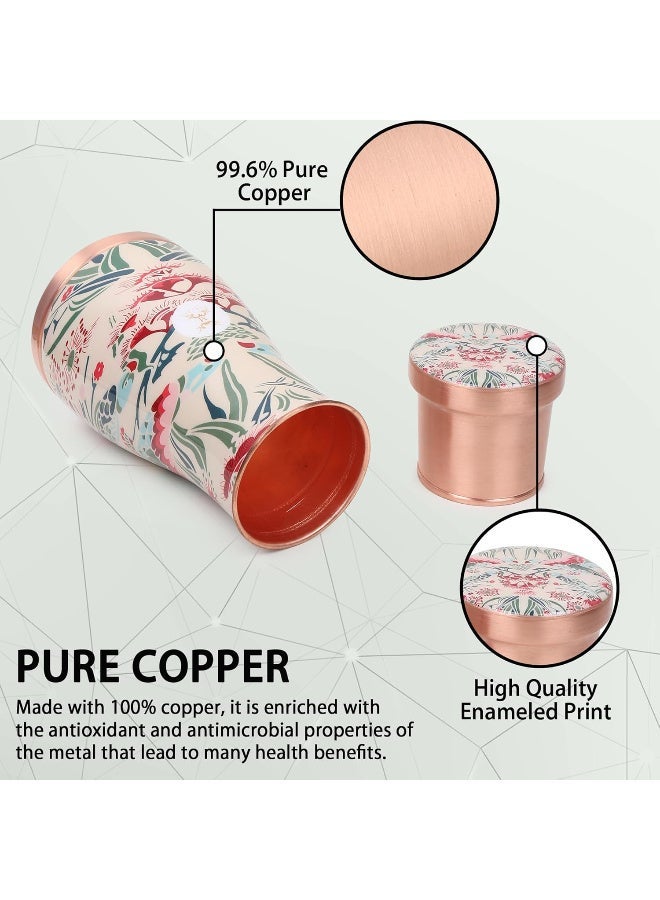 MERCAPE® - 100% Pure Copper Water Bedside Bottle with Ample Multicolor Print Design 2 | Bedroom Office Carafe | Bedroom jar with inbuilt Copper Glass/Vessel 1000 ML - Image 3