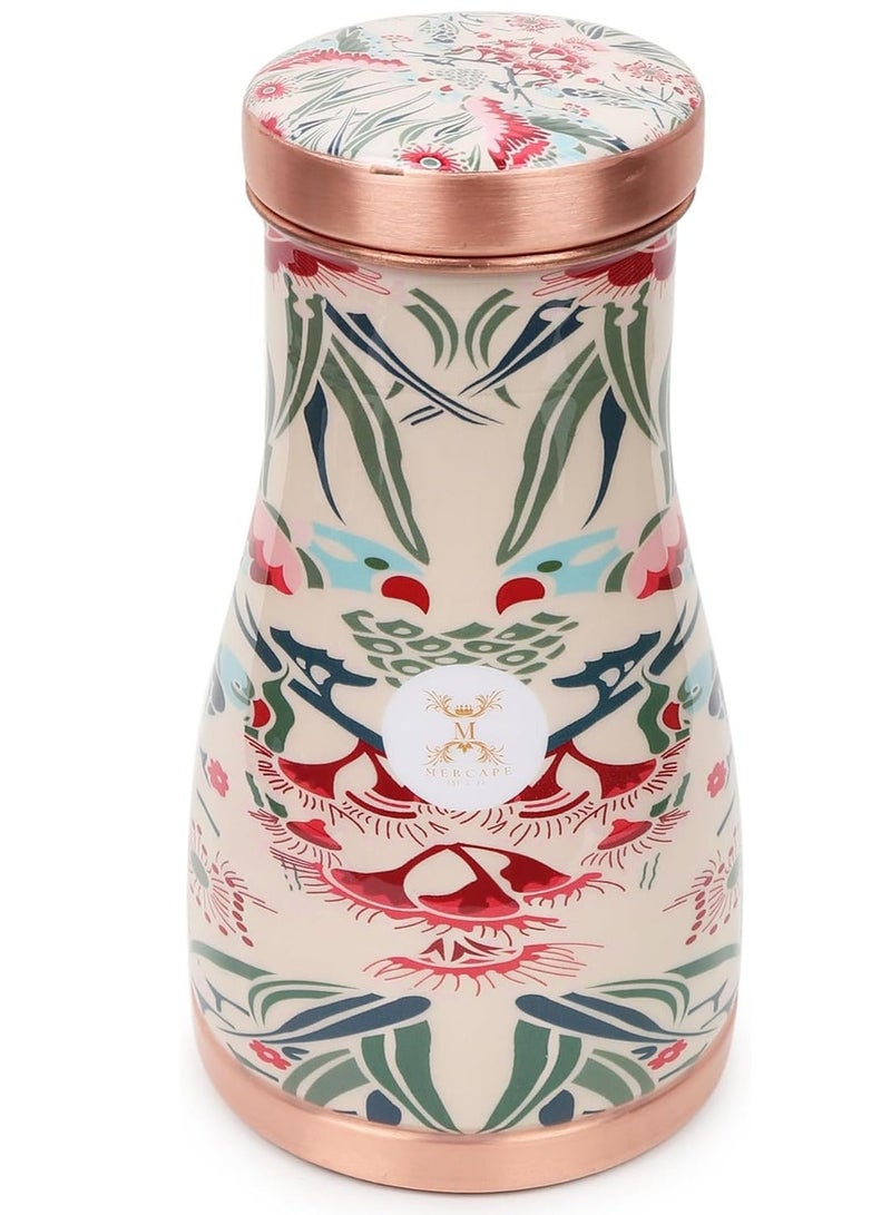 MERCAPE® - 100% Pure Copper Water Bedside Bottle with Ample Multicolor Print Design 2 | Bedroom Office Carafe | Bedroom jar with inbuilt Copper Glass/Vessel 1000 ML - Image 1