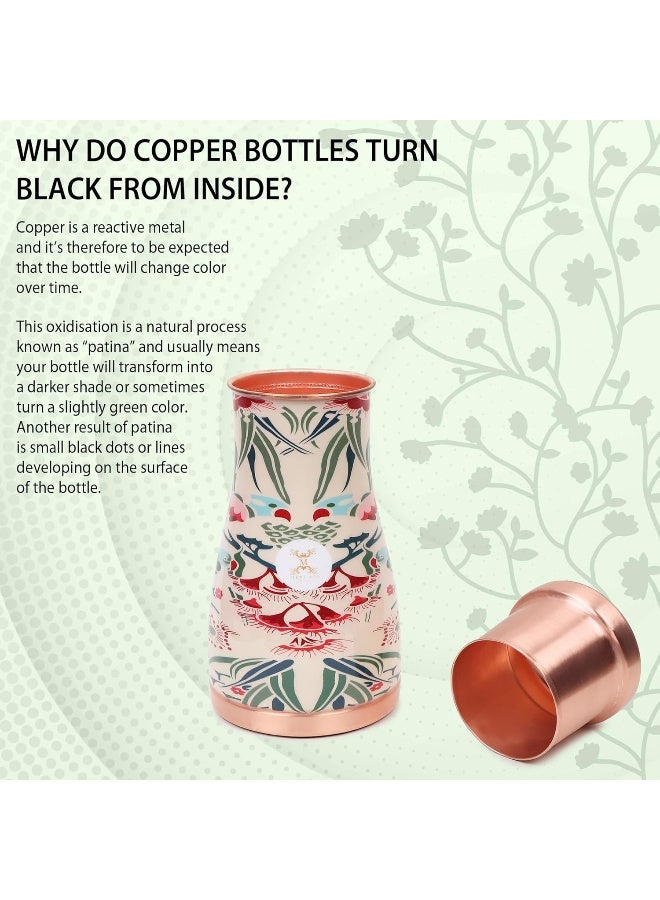 MERCAPE® - 100% Pure Copper Water Bedside Bottle with Ample Multicolor Print Design 2 | Bedroom Office Carafe | Bedroom jar with inbuilt Copper Glass/Vessel 1000 ML - Image 2