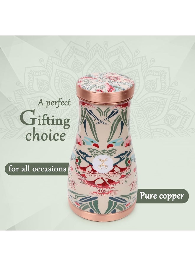 MERCAPE® - 100% Pure Copper Water Bedside Bottle with Ample Multicolor Print Design 2 | Bedroom Office Carafe | Bedroom jar with inbuilt Copper Glass/Vessel 1000 ML - Image 4