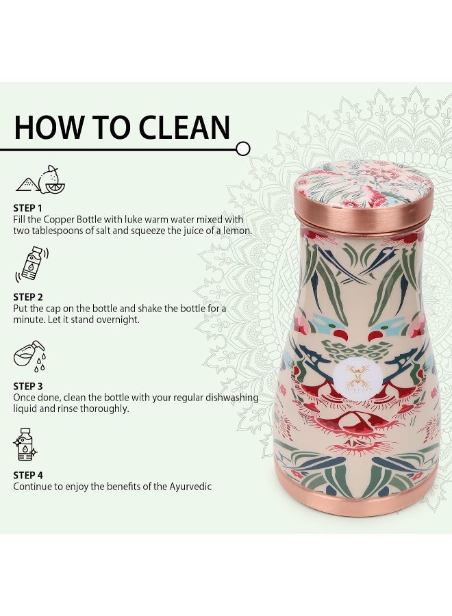 MERCAPE® - 100% Pure Copper Water Bedside Bottle with Ample Multicolor Print Design 2 | Bedroom Office Carafe | Bedroom jar with inbuilt Copper Glass/Vessel 1000 ML - Image 5