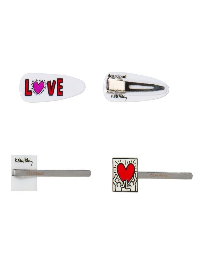 dearcloud مجموعة مشابك شعر dearcloud x Keith Haring Love & Unity Comfort، مكونة من 4 قطع - بدون تجعد وبدون أسنان (Love & Unity) - Image 3