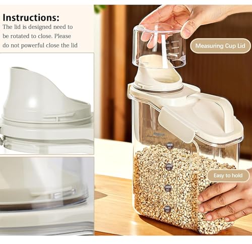 Besmall Cereal Containers Storage,2L Airtight Large Dry Food Storage Containers with Pouring Spout, Measuring Cup for Flour and Grain,BPA Free Plastic Dispenser ((1pcs) White-67oz) - Image 4