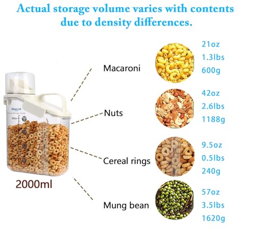 Besmall Cereal Containers Storage,2L Airtight Large Dry Food Storage Containers with Pouring Spout, Measuring Cup for Flour and Grain,BPA Free Plastic Dispenser ((1pcs) White-67oz) - Image 5