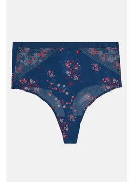 TRIUMPH Women Floral Print High Waist Thong Briefs, Blue Combo  - Image 1