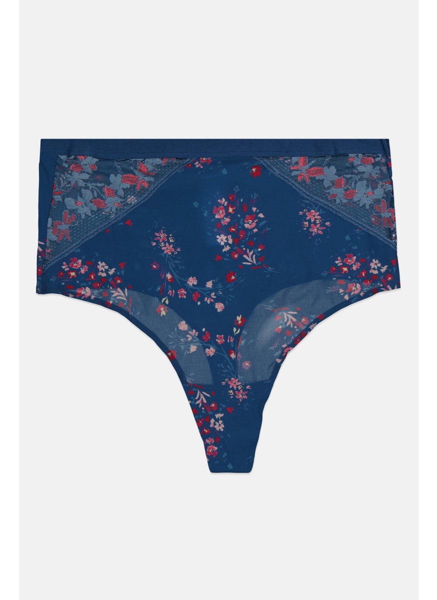 TRIUMPH Women Floral Print High Waist Thong Briefs, Blue Combo  - Image 1