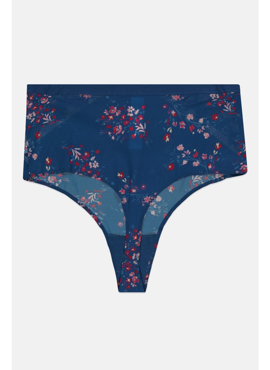 TRIUMPH Women Floral Print High Waist Thong Briefs, Blue Combo  - Image 2