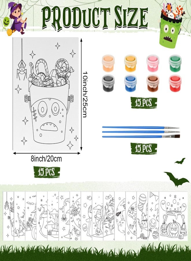 Sherr 75 Pcs Halloween Pre Drawn Painting Canvas Kit for Adults 8 x 10 Inch 15 Set Pre Painted Canvas Sip and Paint Party Favors Set for Adults Halloween Paint Party(Pumpkin Witch Style) - Image 2