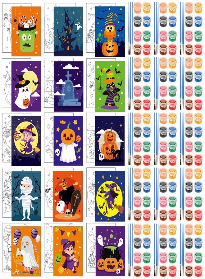 Sherr 75 Pcs Halloween Pre Drawn Painting Canvas Kit for Adults 8 x 10 Inch 15 Set Pre Painted Canvas Sip and Paint Party Favors Set for Adults Halloween Paint Party(Pumpkin Witch Style) - Image 1