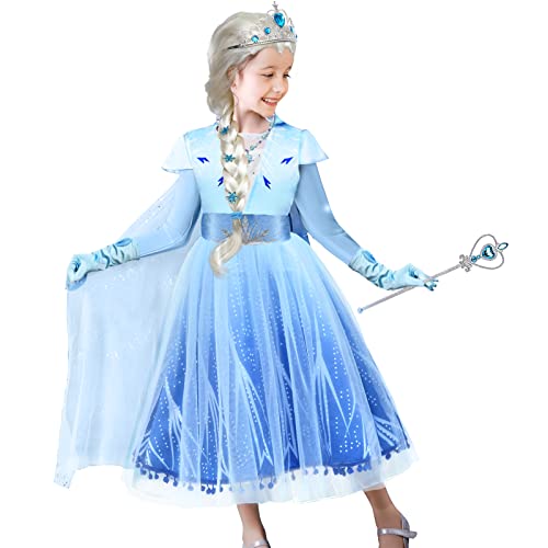 Tacobear 10Pcs Princess Costume Dress For Girls Kids Toddler Snow Princess Dress Up Clothes for Little Girls with Accessories Gloves Crown Wands Wig Necklace for 3-4T Kids Christmas Birthday Party - Image 2
