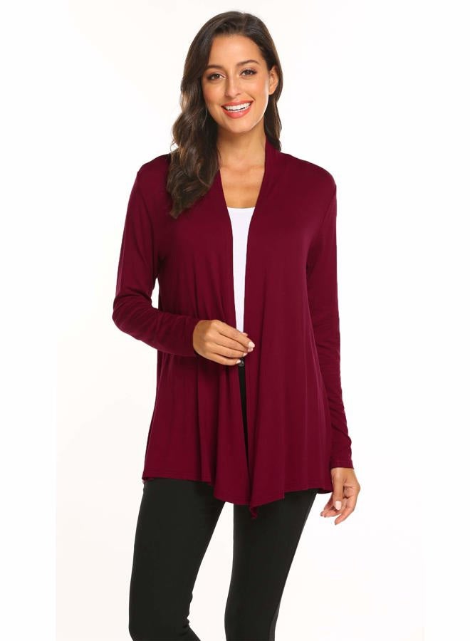 Newchoice Womens Classic Lightweight Long Sleeve Cardigans Soft Drape Open Front Cardigan Loose Kimono Coverups (Wine Red, S) - Image 2