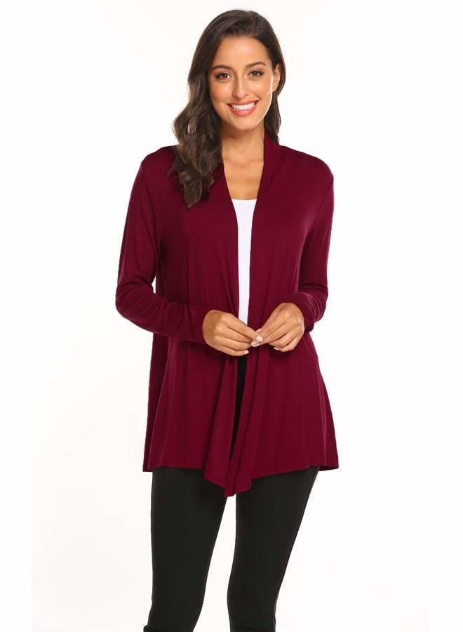 Newchoice Womens Classic Lightweight Long Sleeve Cardigans Soft Drape Open Front Cardigan Loose Kimono Coverups (Wine Red, S) - Image 1